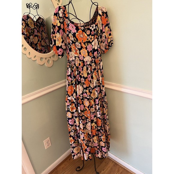 Harlow & Rose Floral Multicolor Polyester Round Neck Short Sleeve Maxi Dress S - Picture 1 of 9